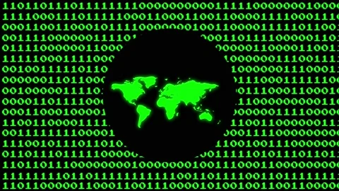 World map icon on binary code. Video stock 146034671