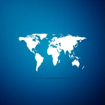 World map icon isolated on blue background. Flat design. Vector Illustration Illustrazione stock