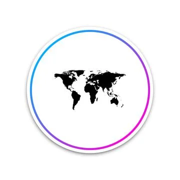 World map icon isolated on white background. Circle white button. Vector Stock Illustration