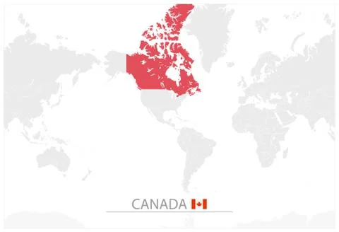 World Map with identification of Canada Stock Illustration
