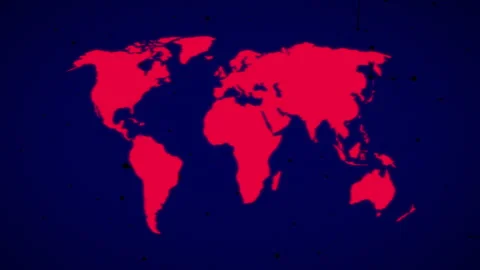 World map illuminated red on an abstract digital network background Stock Footage 323110426