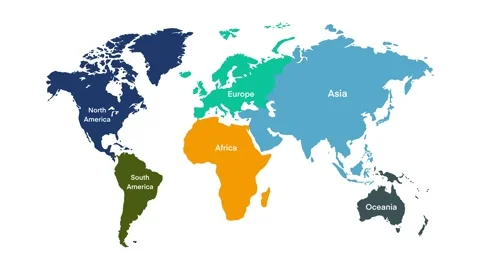 world map illustrating the continents wi... | Stock Video | Pond5