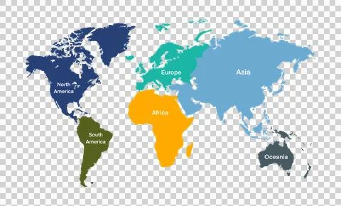 World map illustrating the continents with clear labels Stock Illustration