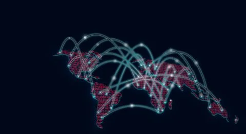 World map illustration made of red binary code as IoT, Internet of things con Illustrazione stock
