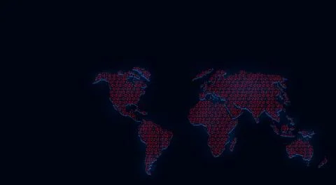 World map illustration made of red binary code as IoT, Internet of things con Illustrazione stock