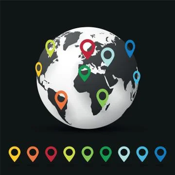 World map illustration map pin pointer location Stock Illustration