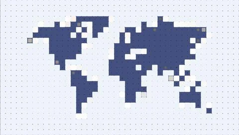 World map illustration. Pixelated style. 2D rendering digital illustration. Stock Illustration