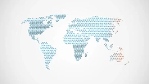 World map illustration using binary numbers or signs to represent digital globe Видео 285934698