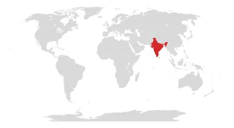 World map with India highlighted in red Stock Illustration