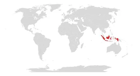 World map with Indonesia highlighted in red Stock Illustration