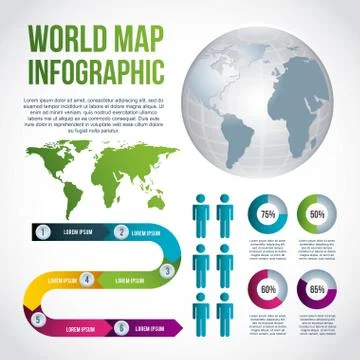 World map infographic chart population timeline presentation Illustrazione stock