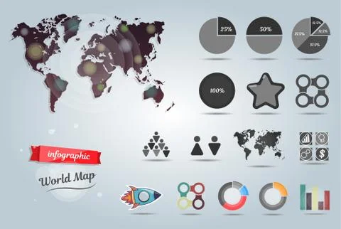 World map infographic template. Set of vector elements Stock Illustration