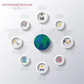 World map infographics with icons set.vector/illustration Stock Illustration