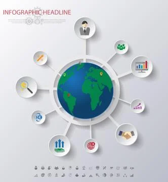 World map infographics with icons set.vector/illustration Stock Illustration