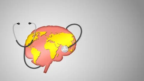World Map Inside Human Brain With Stethoscope イラスト素材