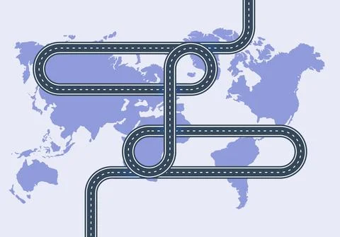 World Map With Interconnecting Road Stock Illustration