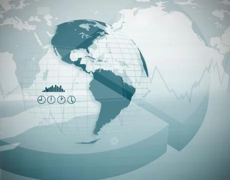 World map interface with graph and line Stock Illustration