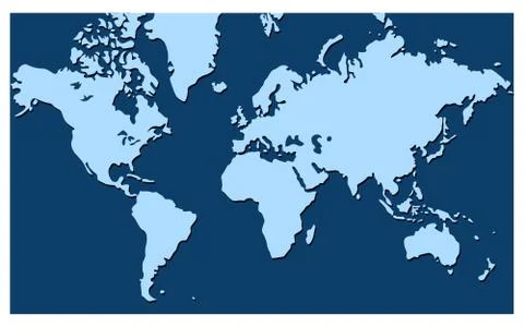 World map isolated on blue background. Flat Earth, inphographics. Illustrazione stock