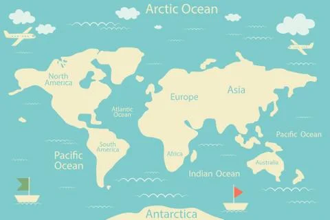 World map isolated on a blue background. Vector illustration. Layout of the i Stock Illustration