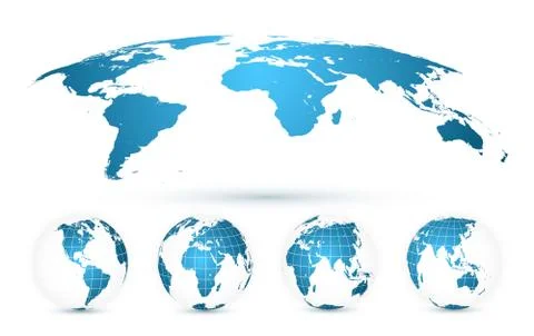 World Map Isolated on White Background in Bright Blue Color. Earth globe. Wor Illustrazione stock