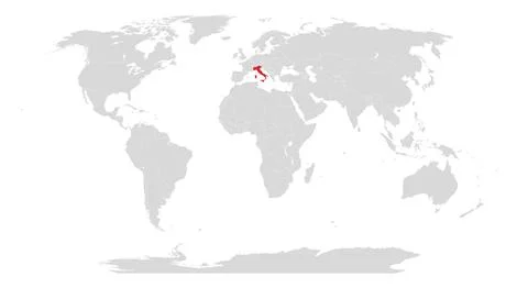 World map with Italy highlighted in red Stock Illustration
