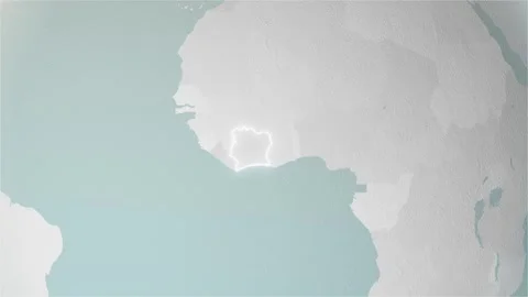 World Map Ivory Coast Zoom in Stylised Spherical White Shades 4K 60 FPS Stock Footage 264754485