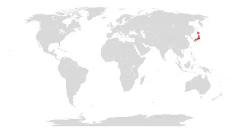 World map with Japan highlighted in red Stock Illustration
