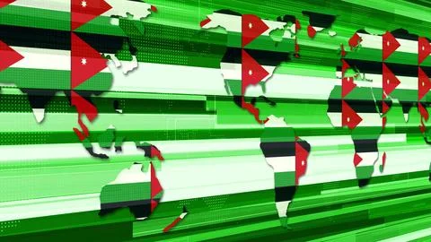 World Map with Jordanian Flags on Digital Background Stock Illustration