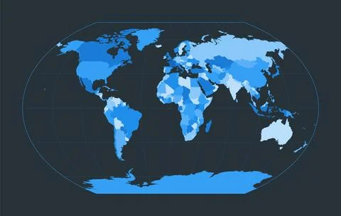 World Map. Kavrayskiy VII pseudocylindrical projection. Futuristic world il.. Illustrazione stock