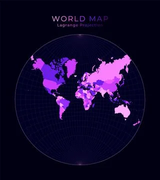 World Map. Lagrange conformal projection. Digital world illustration. Brigh.. Illustrazione stock