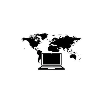 World map with laptop global remote work digital nomad icon Stock Illustration