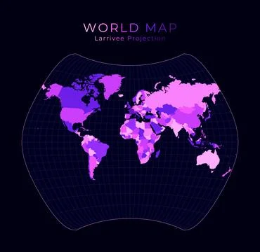 World Map. Larrivee projection. Digital world illustration. Bright pink neo.. Stock Illustration