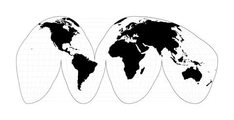 World map with latitude lines. Goode's interrupted homolosine projection. P.. Illustrazione stock