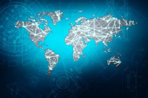 World map with light dots Stock Illustration