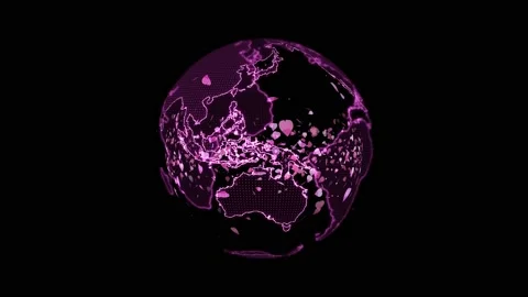 World map light pink rotate and million pink sakura leaves floating and rolling Stock Footage 141500305