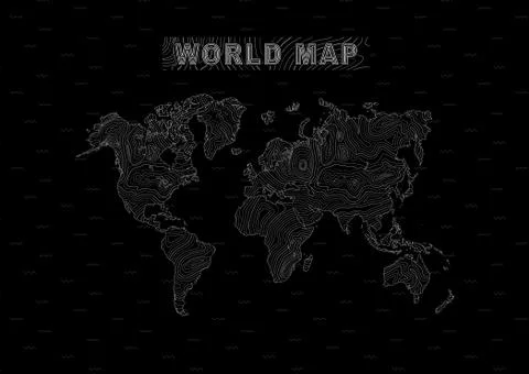 World map with lines topographic pattern white Stock Illustration