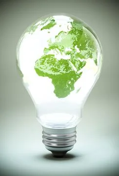 World map on lit lightbulb. 3D illustration Stock Illustration