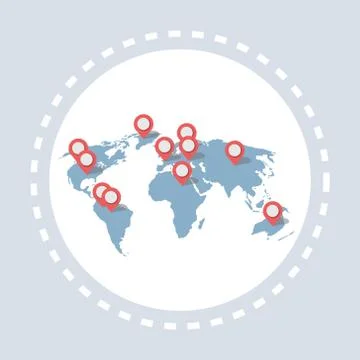 World map location geo tags shopping icon concept flat Ilustración de archivo