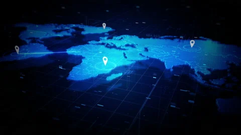 World map with location icon, Global communication and location network. Stock Footage 237364628