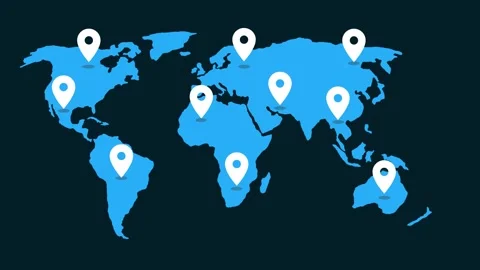 World Map with Location Markers Animation, World map with location markers .. Vídeos de archivo 317854185