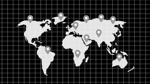 World Map with Location Markers on Grid ... | Stock Video | Pond5