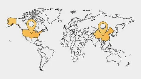 World Map with Location Markers Stock Illustration