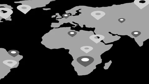 World map with location pins on continents animation Stock Footage 318104874