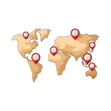 World map with location pins illustration イラスト素材