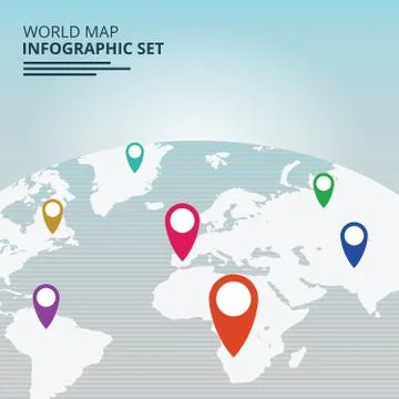 World Map Location Pins Vector, Global Gps Transportation Geo Pointer Stock Illustration