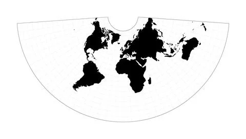 World map with longitude lines. Conic equidistant projection. Plan world ge.. Stock Illustration