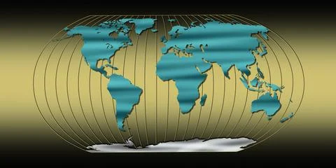 World Map With Longitude Lines On Gold Background Illustrazione stock
