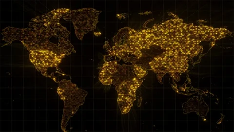 World Map Looped 3d Animation. Networking Low Poly Earth Texture Grid Pattern Stock Footage 263566348