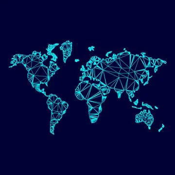 World map low poly triangulation triangulated polygonal electric cyan blue vi イラスト素材