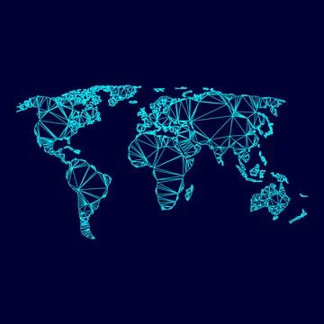 World map low poly triangulation triangulated polygonal electric cyan blue .. Stockillustratie